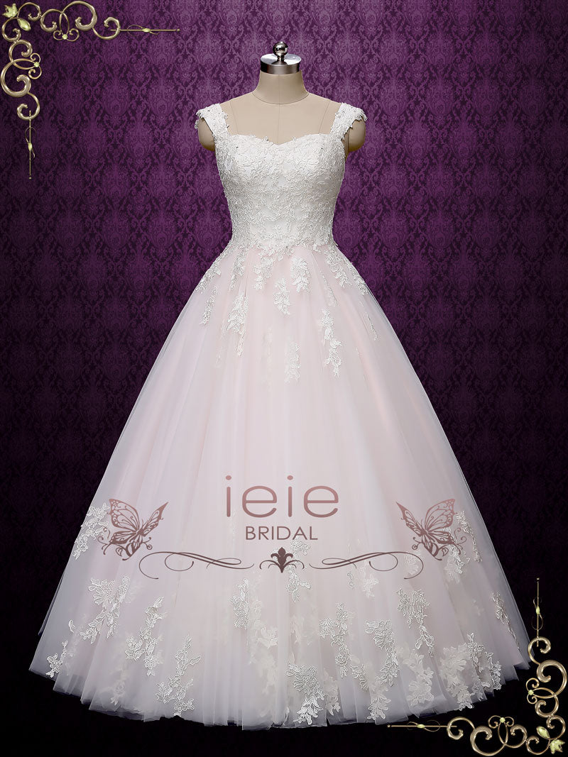 Pearl Pink Lace Ball Gown Wedding Dress | Chloe
