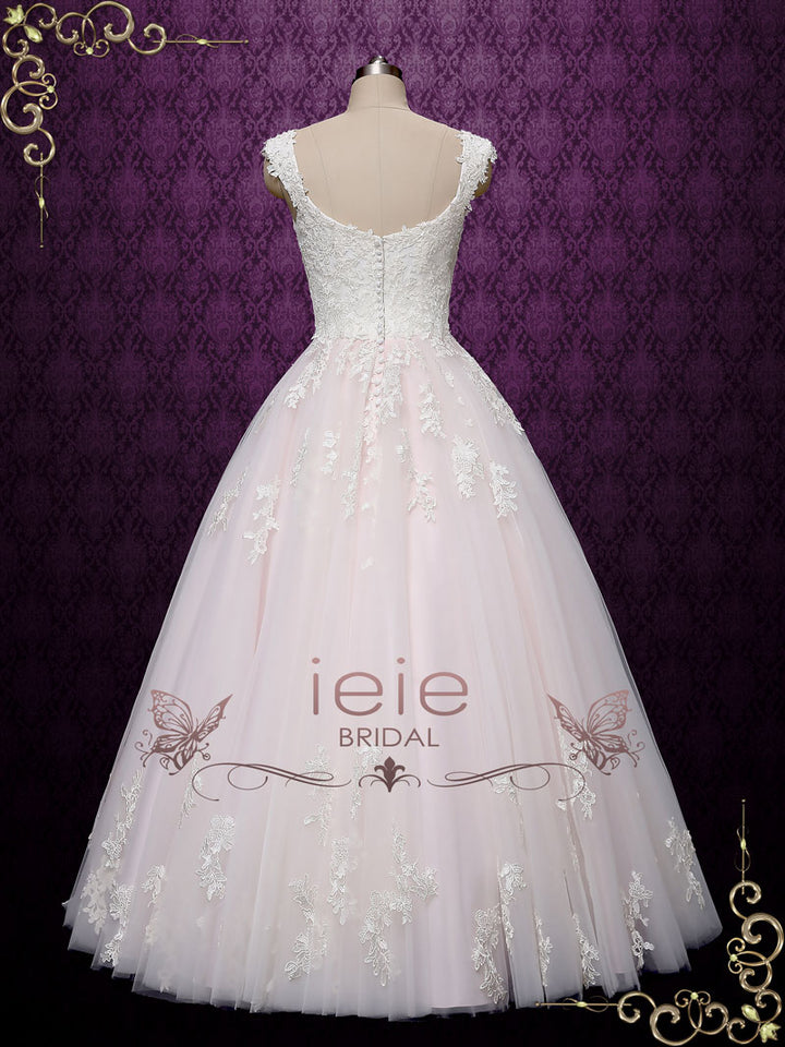 Pearl Pink Lace Ball Gown Wedding Dress | Chloe