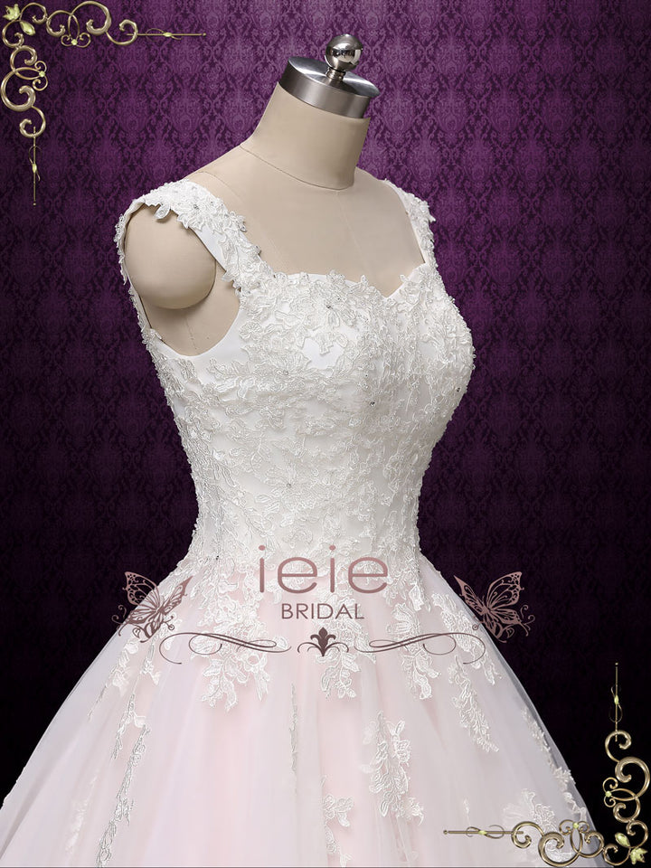 Pearl Pink Lace Ball Gown Wedding Dress | Chloe