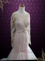 Pink Lace Mermaid Wedding Dress with Illusion Back