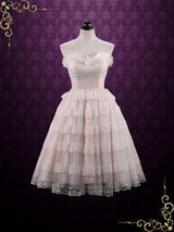 Vintage Style Tea Length Pearl Pink Wedding Dress Formal Dress NATASHA