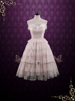 Vintage Style Tea Length Pearl Pink Wedding Dress Formal Dress NATASHA