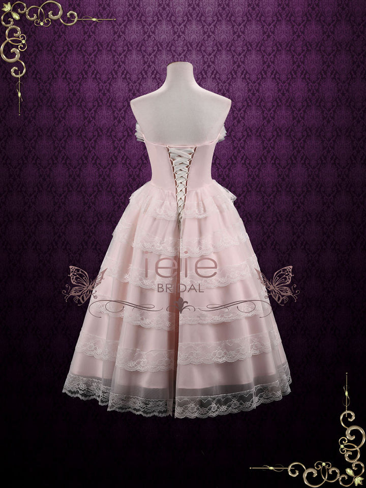 Vintage Style Tea Length Pearl Pink Wedding Dress Formal Dress NATASHA ieie Vintage Style Tea Length Pearl Pink Wedding Dress Formal Dress NATASHA ieie