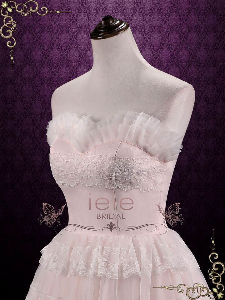 Vintage Style Tea Length Pearl Pink Wedding Dress Formal Dress NATASHA