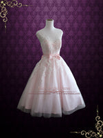 Ivory Retro Tea Length Wedding Dress with Illusion Neckline ROSALIE
