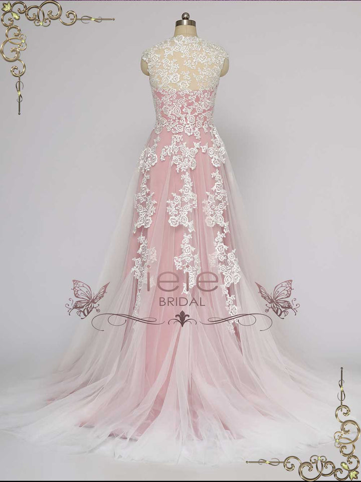 Rose Pink Lace Wedding Dress KORYNNE
