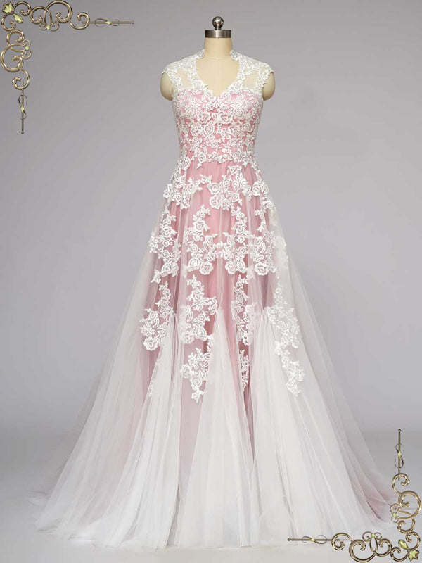 Rose Pink Lace Wedding Dress KORYNNE