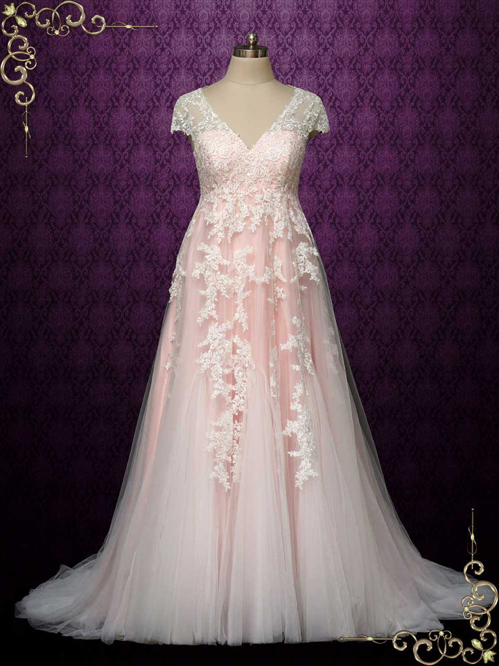 Pink Lace Wedding Dress with Empire Waist AYLA Size 2 / Pink Pink Lace Wedding Dress with Empire Waist AYLA Size 2 / Pink