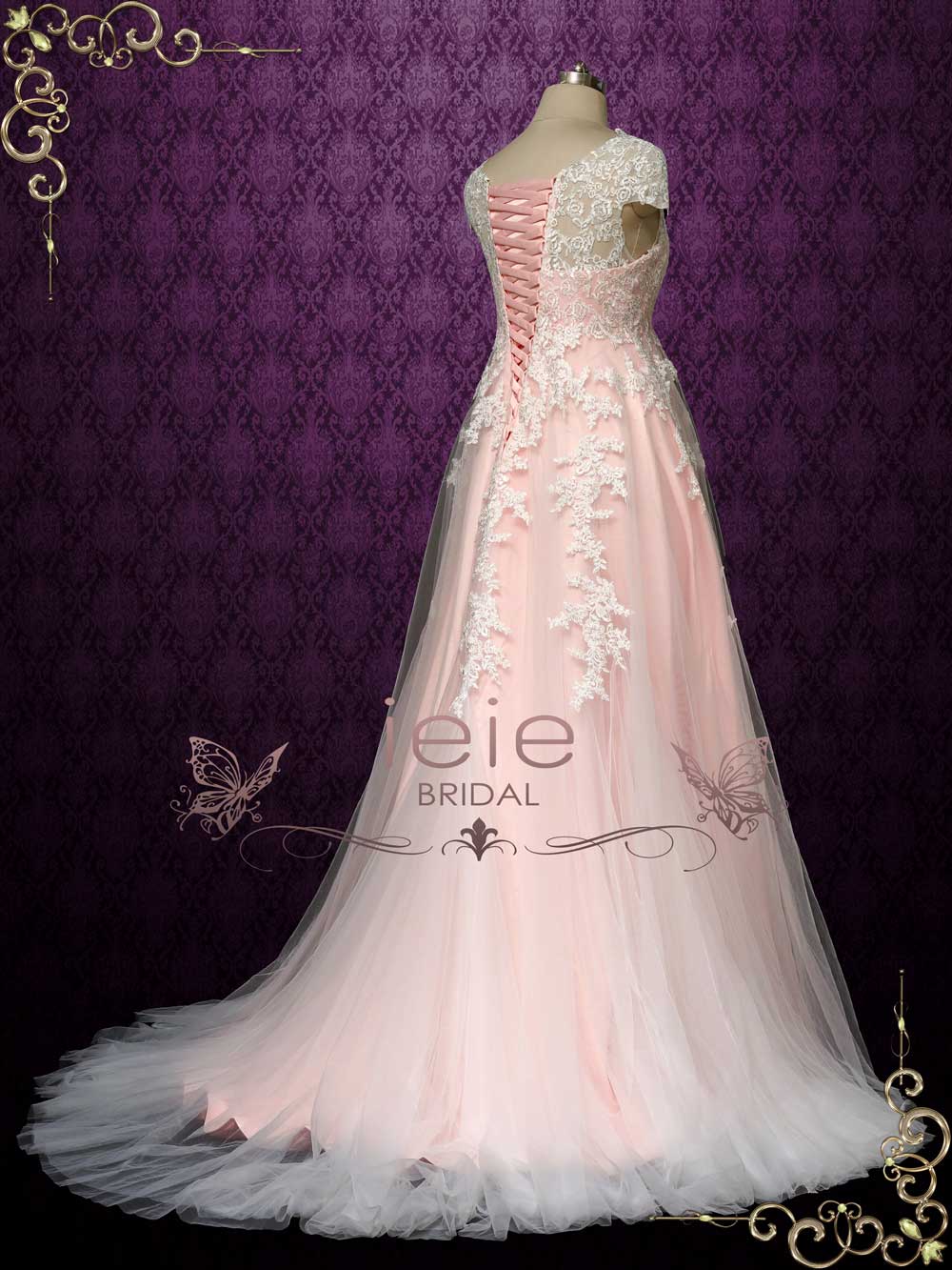 pink empire waist wedding dress Pink V-Neck Empire Waist Tiered Long Prom Dress with Ruffles US6 / Custom Color