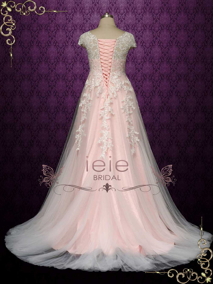 Pink Lace Wedding Dress with Empire Waist AYLA Size 2 / Pink Pink Lace Wedding Dress with Empire Waist AYLA Size 2 / Pink