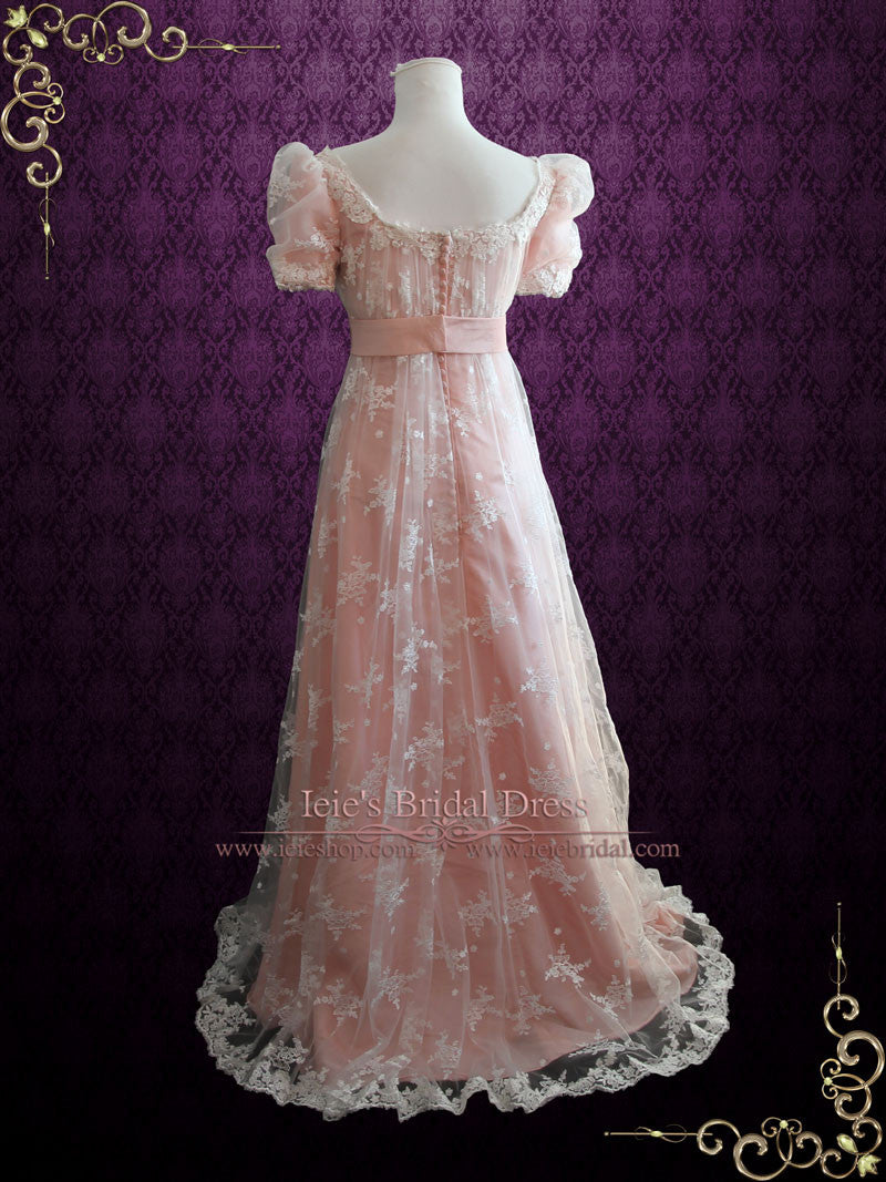 Pink Lace Regency Style Ball Gown Wedding Dress HELENA Size 14 / Ivory Pink Lace Regency Style Ball Gown Wedding Dress HELENA Size 14 / Ivory