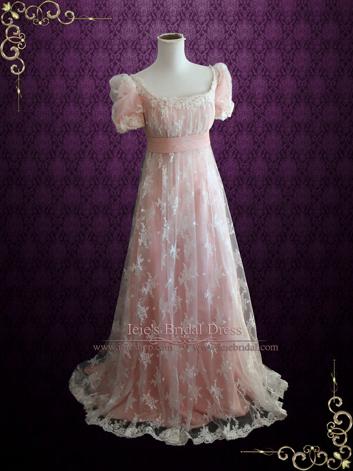 Pink Lace Regency Style Ball Gown Wedding Dress HELENA
