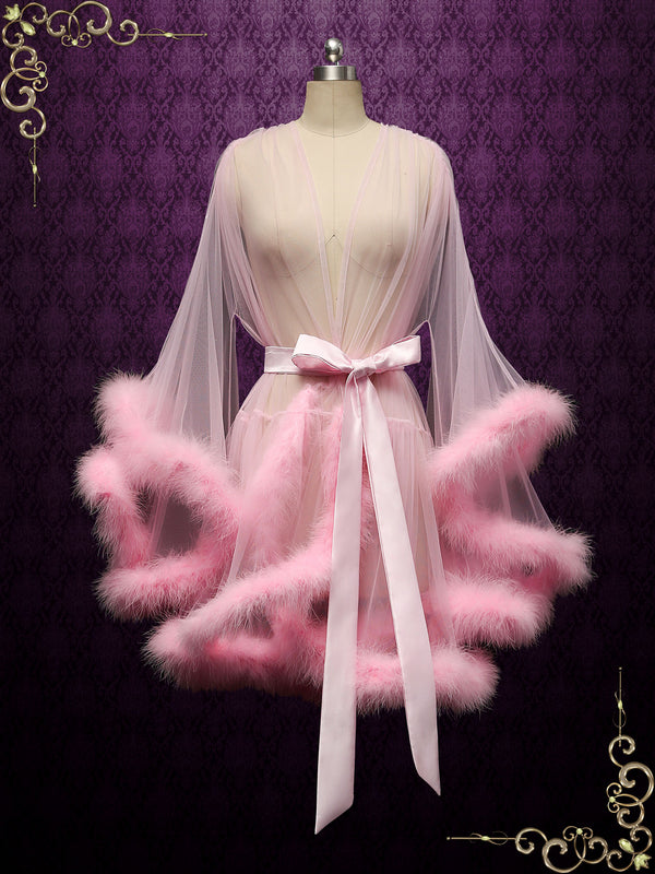 Pink Honeymoon Wedding Marabou Fur Edge Boudoir Robe CICI