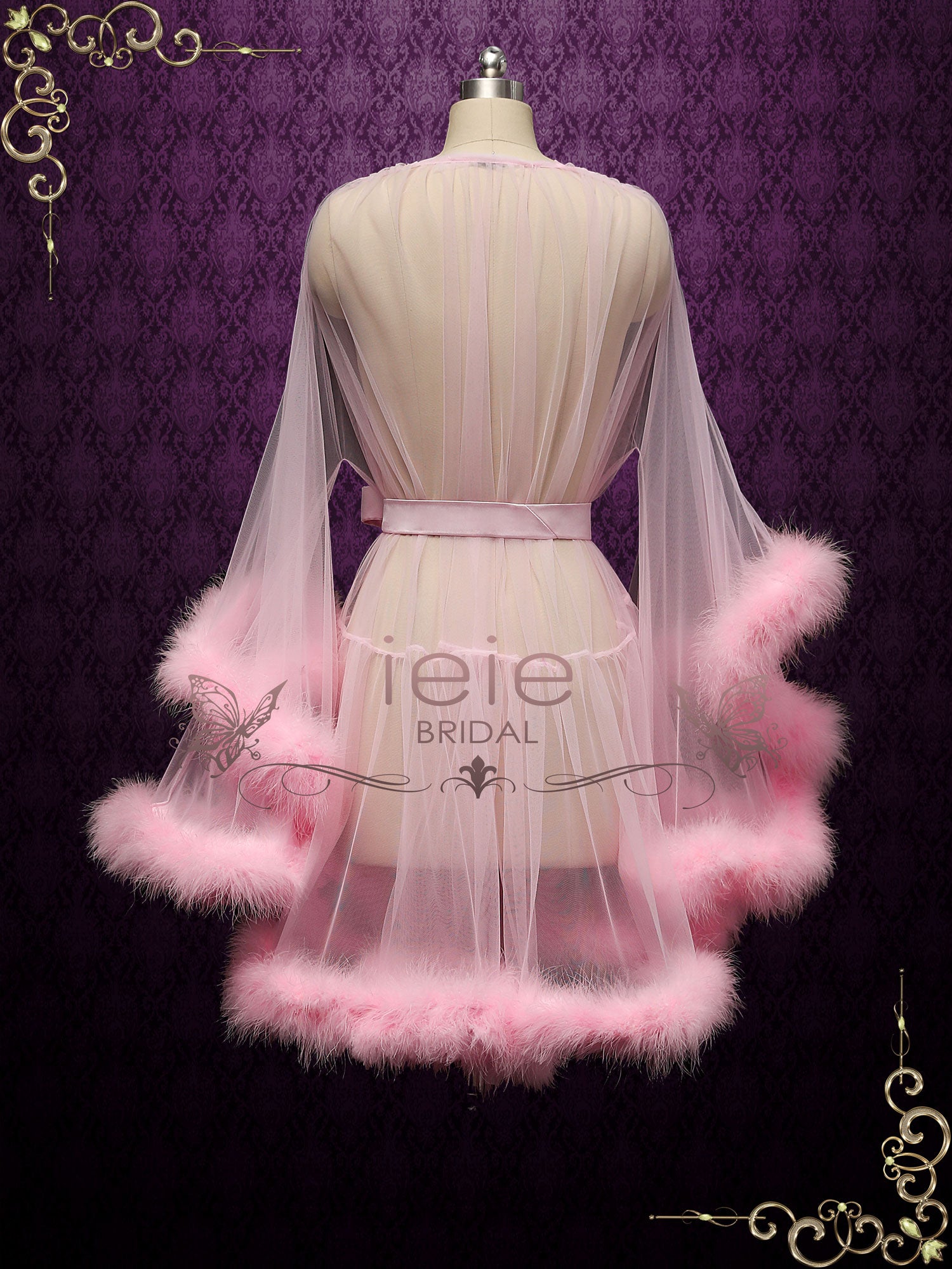 Pink Honeymoon Wedding Marabou Fur Edge Boudoir Robe CICI