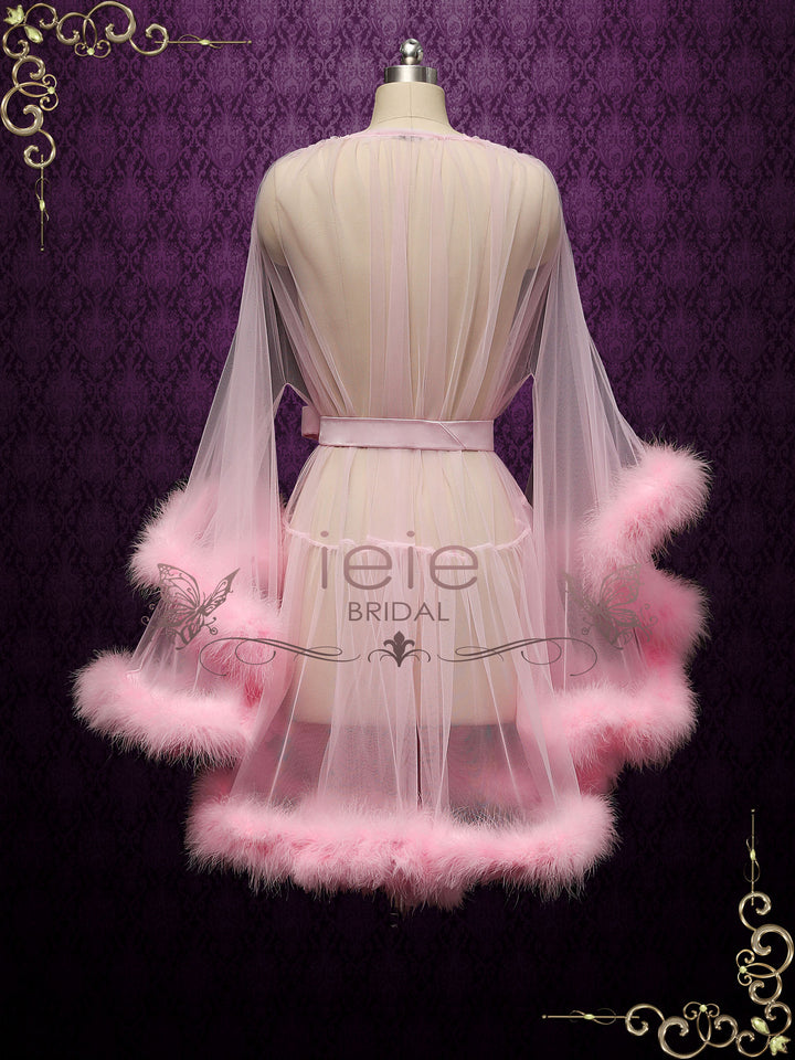 Pink Honeymoon Wedding Marabou Fur Edge Boudoir Robe CICI