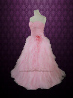 Pink Wedding Dress with Ruched Sweetheart and Cascading Ruffles | Rochelle