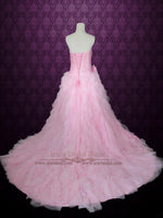 Pink Wedding Dress with Ruched Sweetheart and Cascading Ruffles | Rochelle