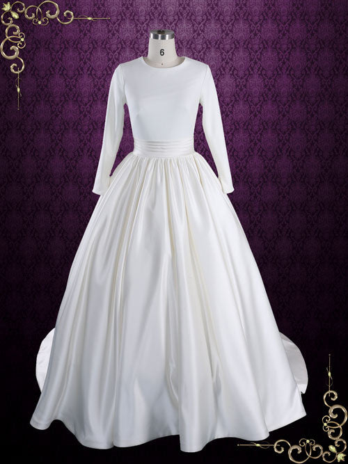 Modest Plain Ball Gown Wedding Dress with Long Sleeves | Katrine