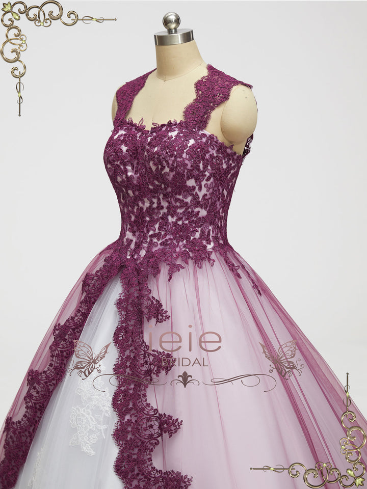 Plum Purple Ball Gown Wedding Dress OCTOBER Size 2 / Plum/Ivory Plum Purple Ball Gown Wedding Dress OCTOBER Size 2 / Plum/Ivory