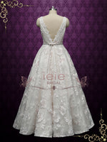 Champagne Lace Ball Gown Wedding with Plunging Neckline ARLET