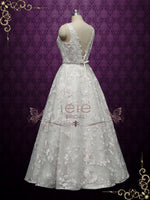 Champagne Lace Ball Gown Wedding with Plunging Neckline ARLET