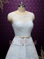 Powder Blue Lace Wedding Dress with Center Split Lace Skirt CHARICE
