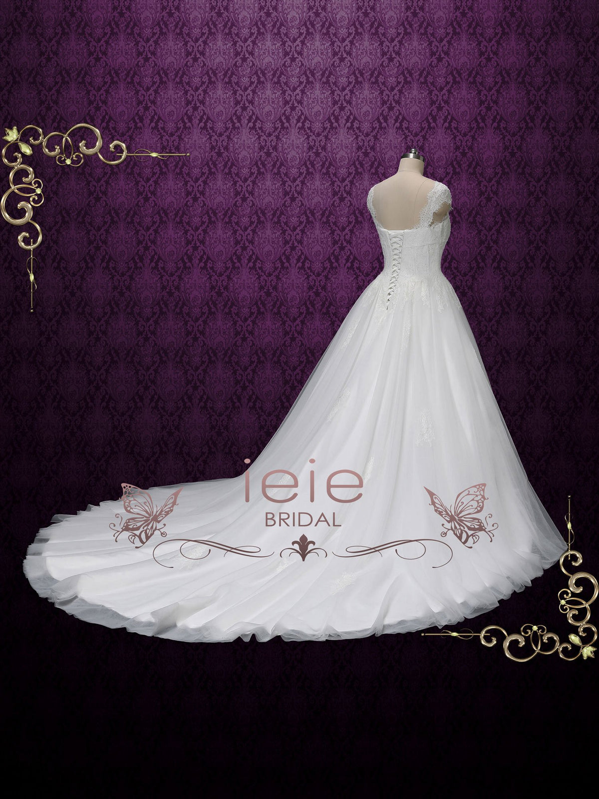 Princess Ball Gown Lace Wedding Dress with Cap Sleeves SALINA