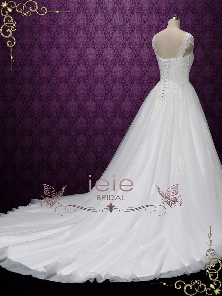 Princess Ball Gown Lace Wedding Dress with Cap Sleeves SALINA