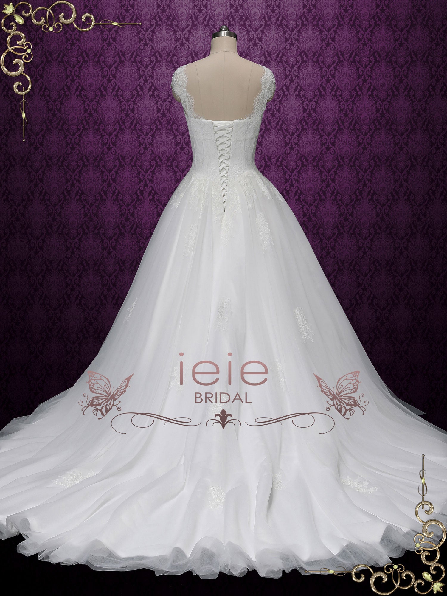 Princess Ball Gown Lace Wedding Dress with Cap Sleeves SALINA