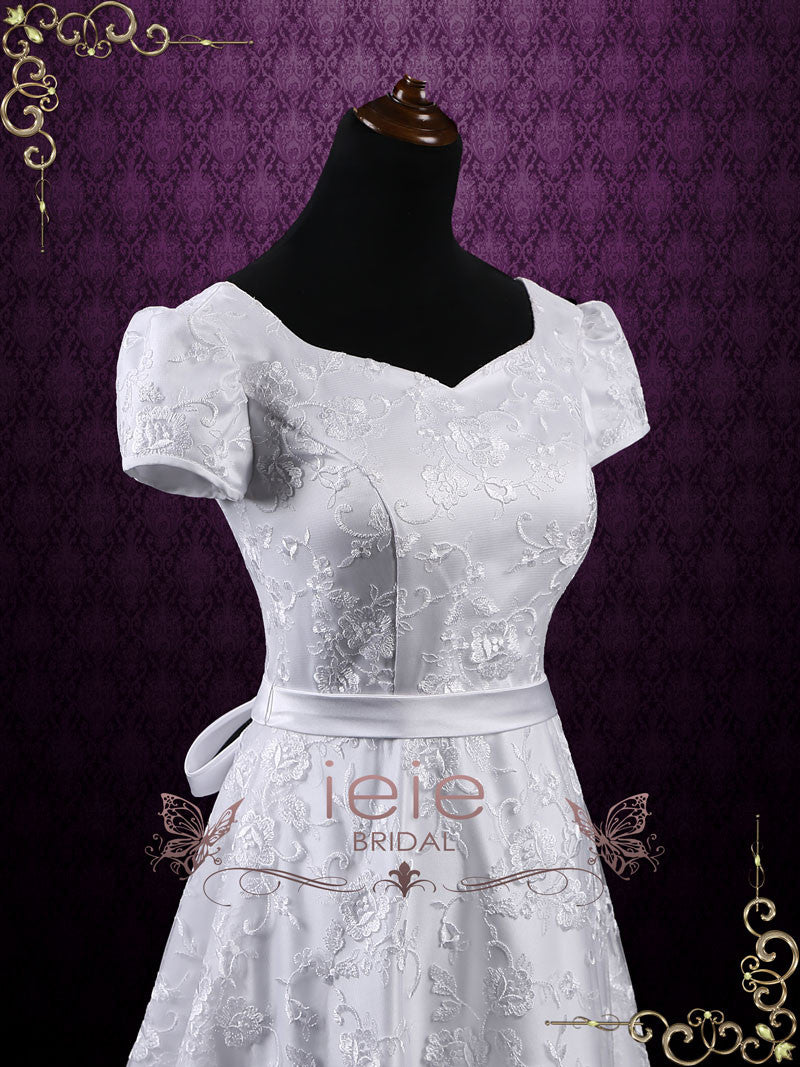Princess A-line Lace Wedding Dress with Puff Sleeves GRACIE
