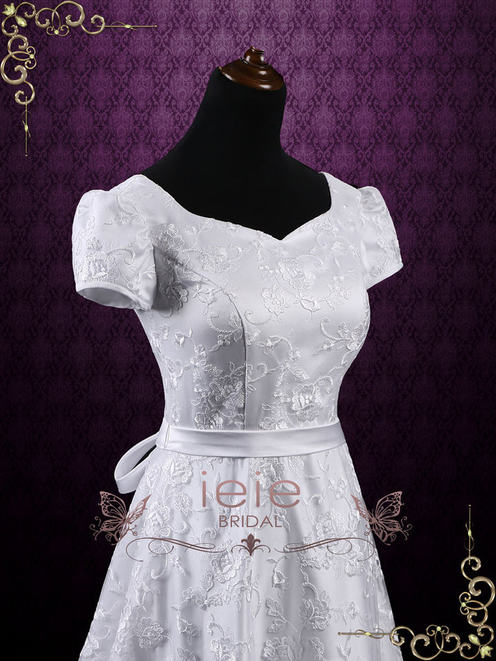 Princess A-line Lace Wedding Dress with Puff Sleeves GRACIE