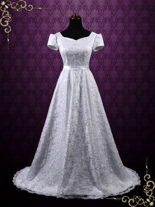 Princess A-line Lace Wedding Dress with Puff Sleeves GRACIE