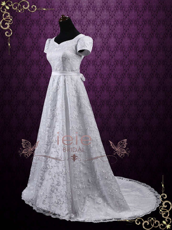 Princess A-line Lace Wedding Dress with Puff Sleeves GRACIE