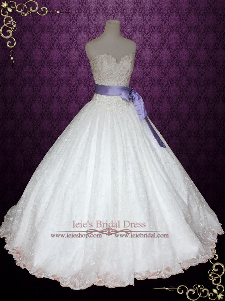 Princess Lace Ball Gown Wedding Dress with Ribbon Sash | Victoria