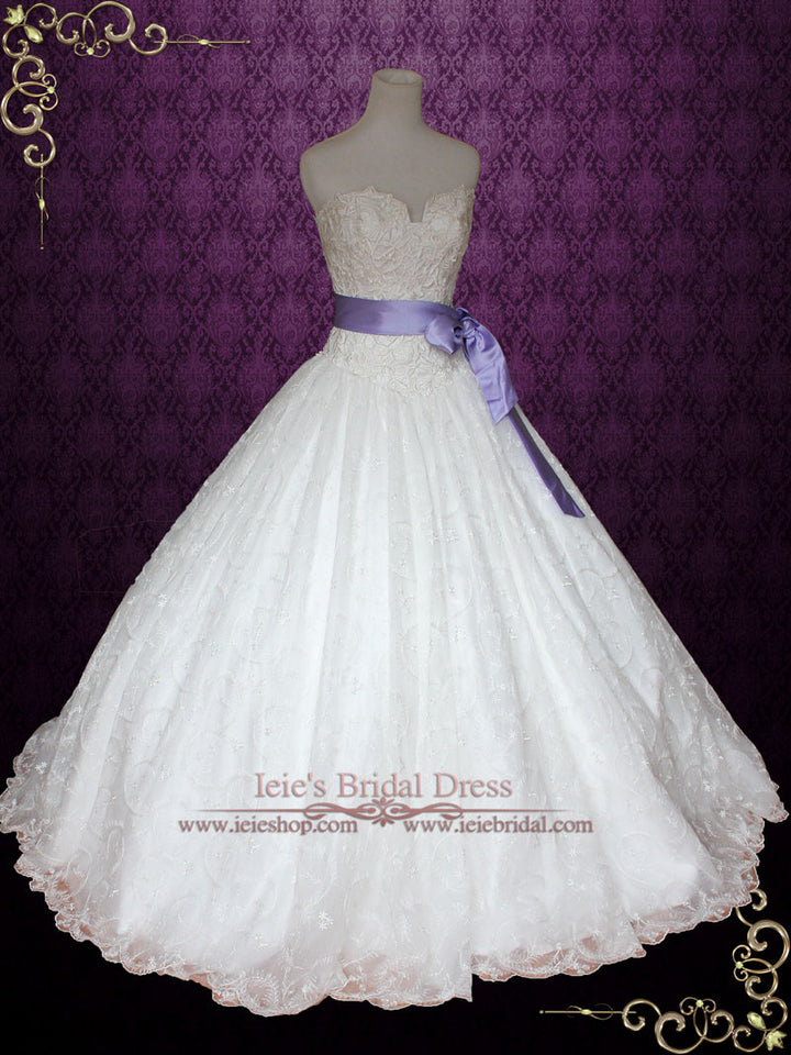 Princess Lace Ball Gown Wedding Dress with Ribbon Sash | Victoria Princess Lace Ball Gown Wedding Dress with Ribbon Sash | Victoria