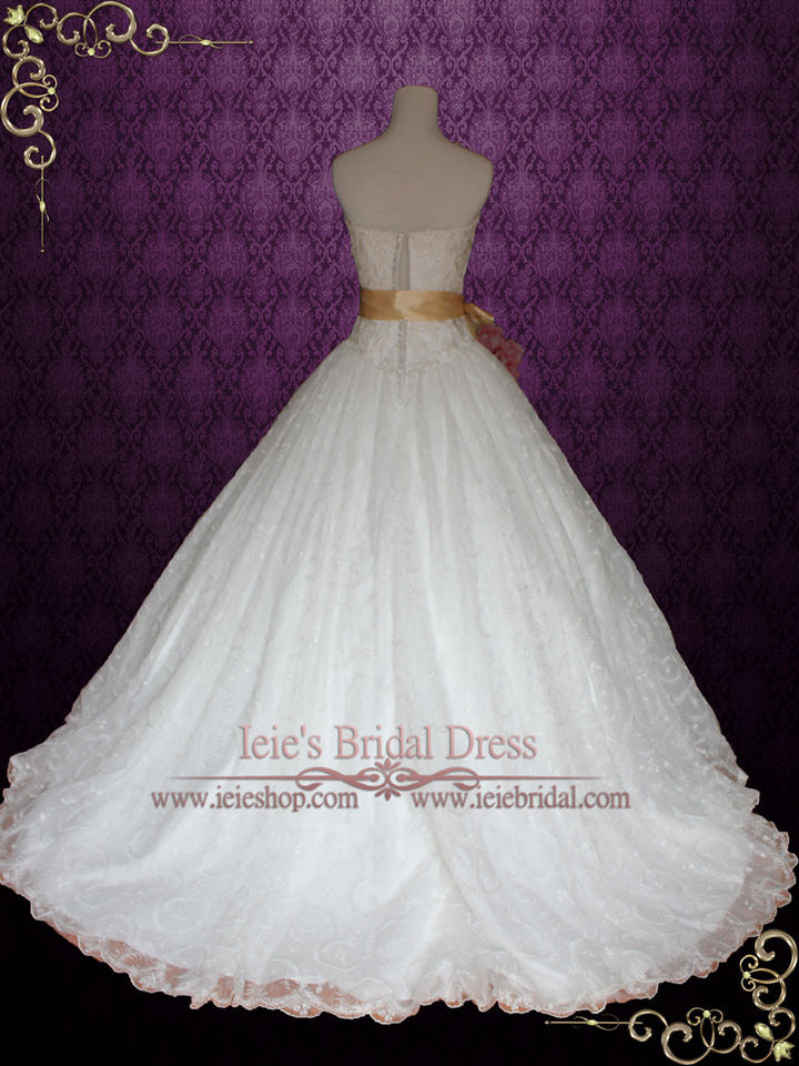 Princess Lace Ball Gown Wedding Dress with Ribbon Sash | Victoria