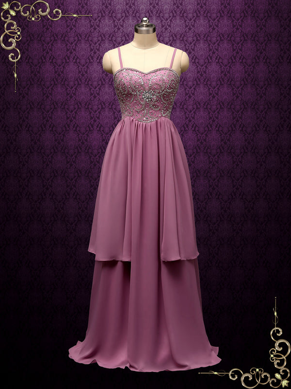 Purple Chiffon Wedding Dress with Beaded Bodice SOFINA