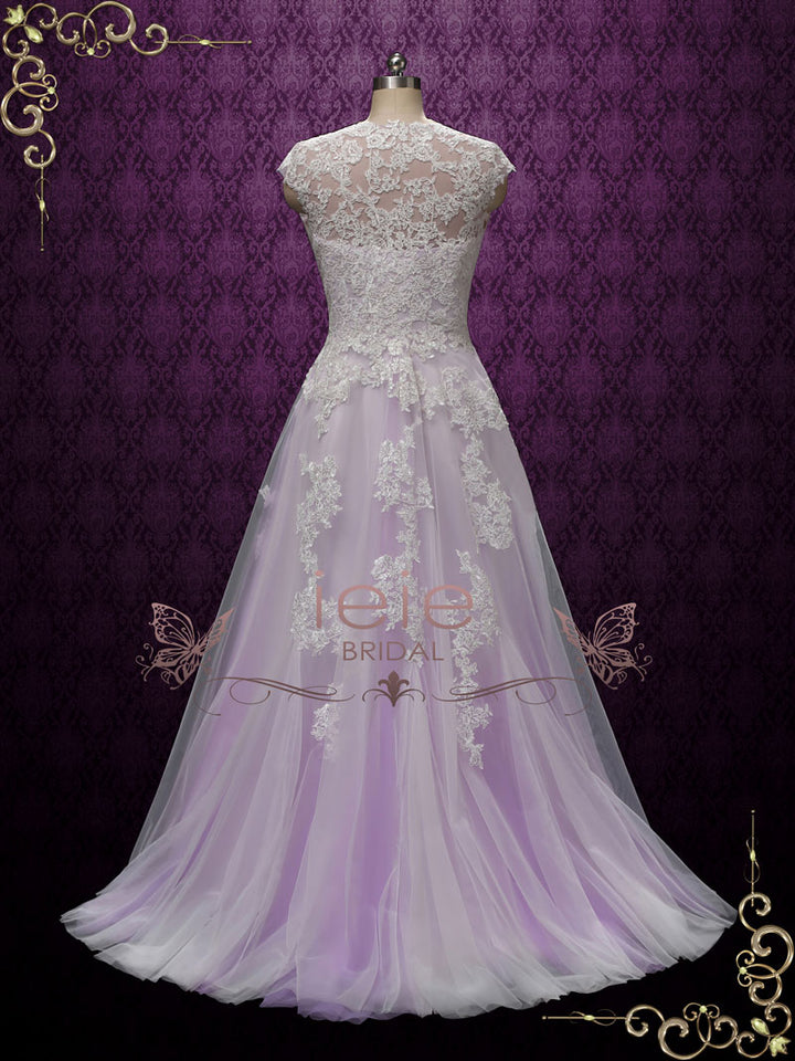 Lavender Purple Boho Beach Lace Wedding Dress | Korynne