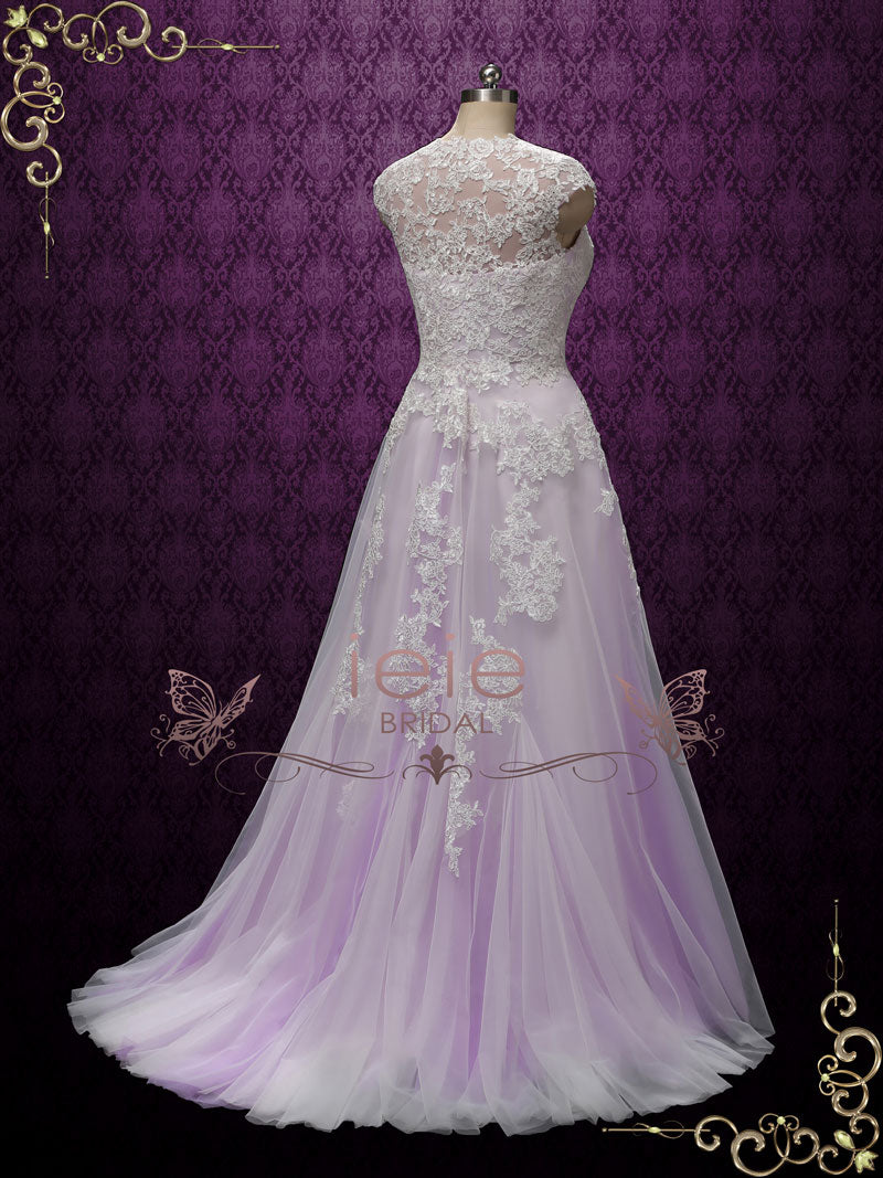 Lavender Purple Boho Beach Lace Wedding Dress | Korynne