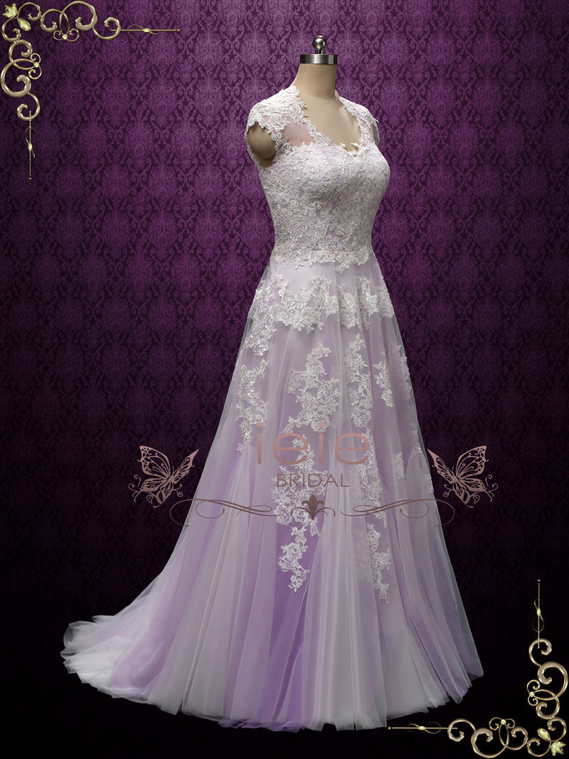 Lavender Purple Boho Beach Lace Wedding Dress | Korynne