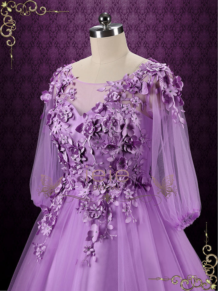 Purple Floral Formal Evening Dress Wedding Dress CAMILLA