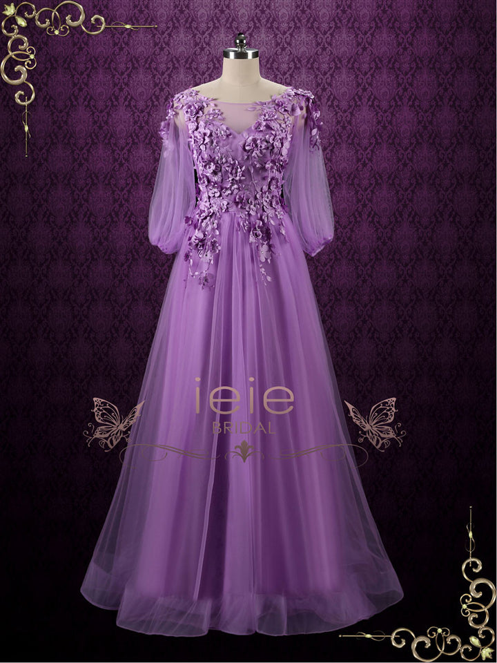 Purple Floral Formal Evening Dress Wedding Dress CAMILLA