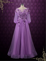 Purple Floral Formal Evening Dress Wedding Dress CAMILLA