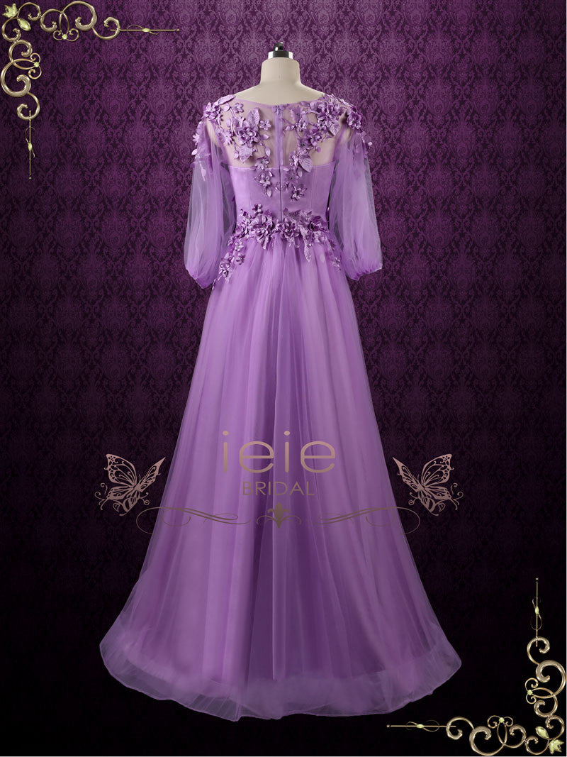 Purple Floral Formal Evening Dress Wedding Dress CAMILLA