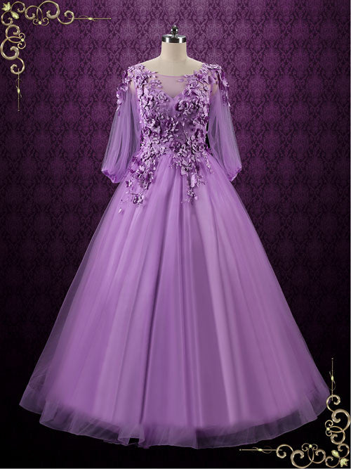 Purple Floral Formal Evening Dress Wedding Dress CAMILLA
