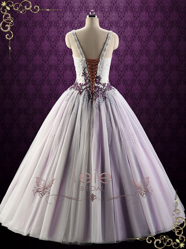 Purple Lace Ball Gown Style Wedding Dress | VIOLET Made to Measure / White Purple Lace Ball Gown Style Wedding Dress | VIOLET Made to Measure / White