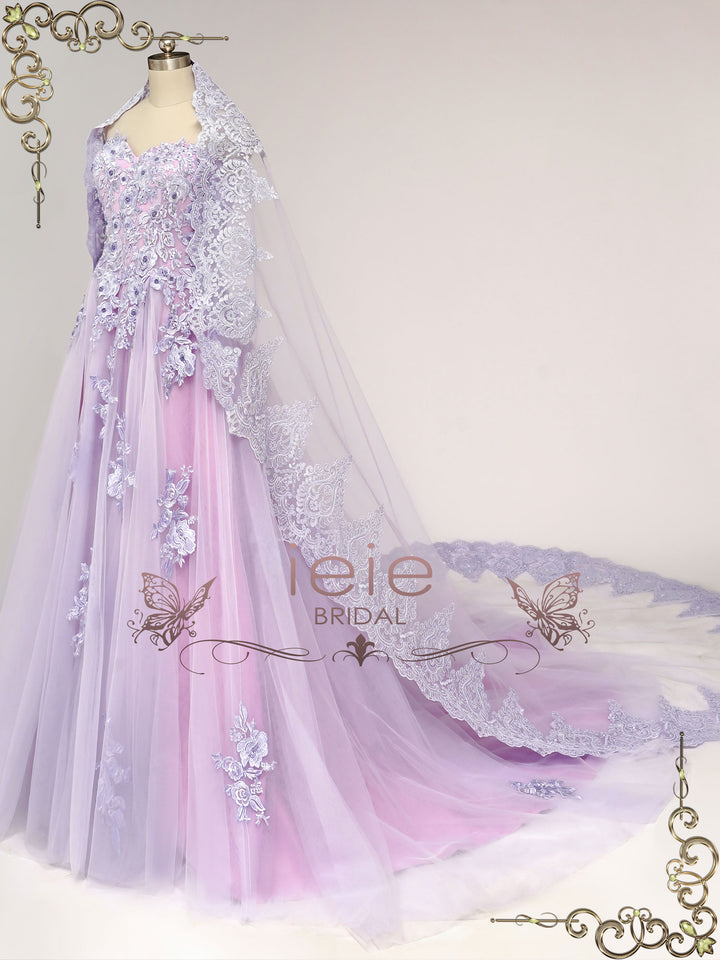 Strapless Purple Lace Wedding Dress ZORANA Size 22W / Purple / Add Matching Veil Strapless Purple Lace Wedding Dress ZORANA Size 22W / Purple / Add Matching Veil