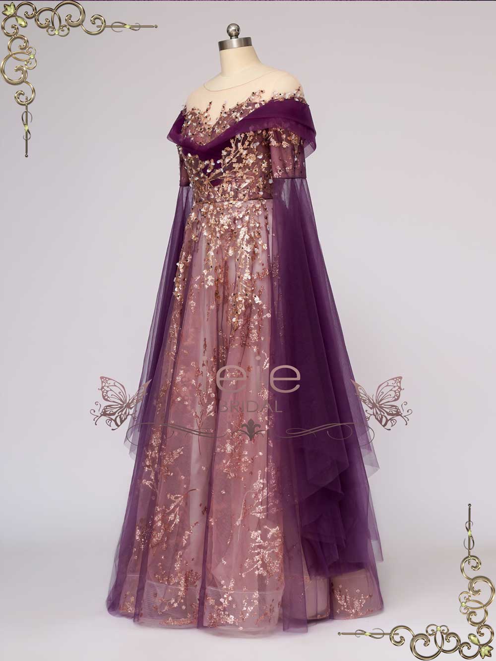 purple medieval lace wedding dress annora ieiebridal 3