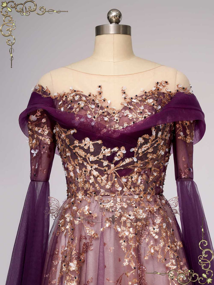 Unique Purple Gold Medieval Wedding Dress Annora Custom Size / Purple Unique Purple Gold Medieval Wedding Dress Annora Custom Size / Purple