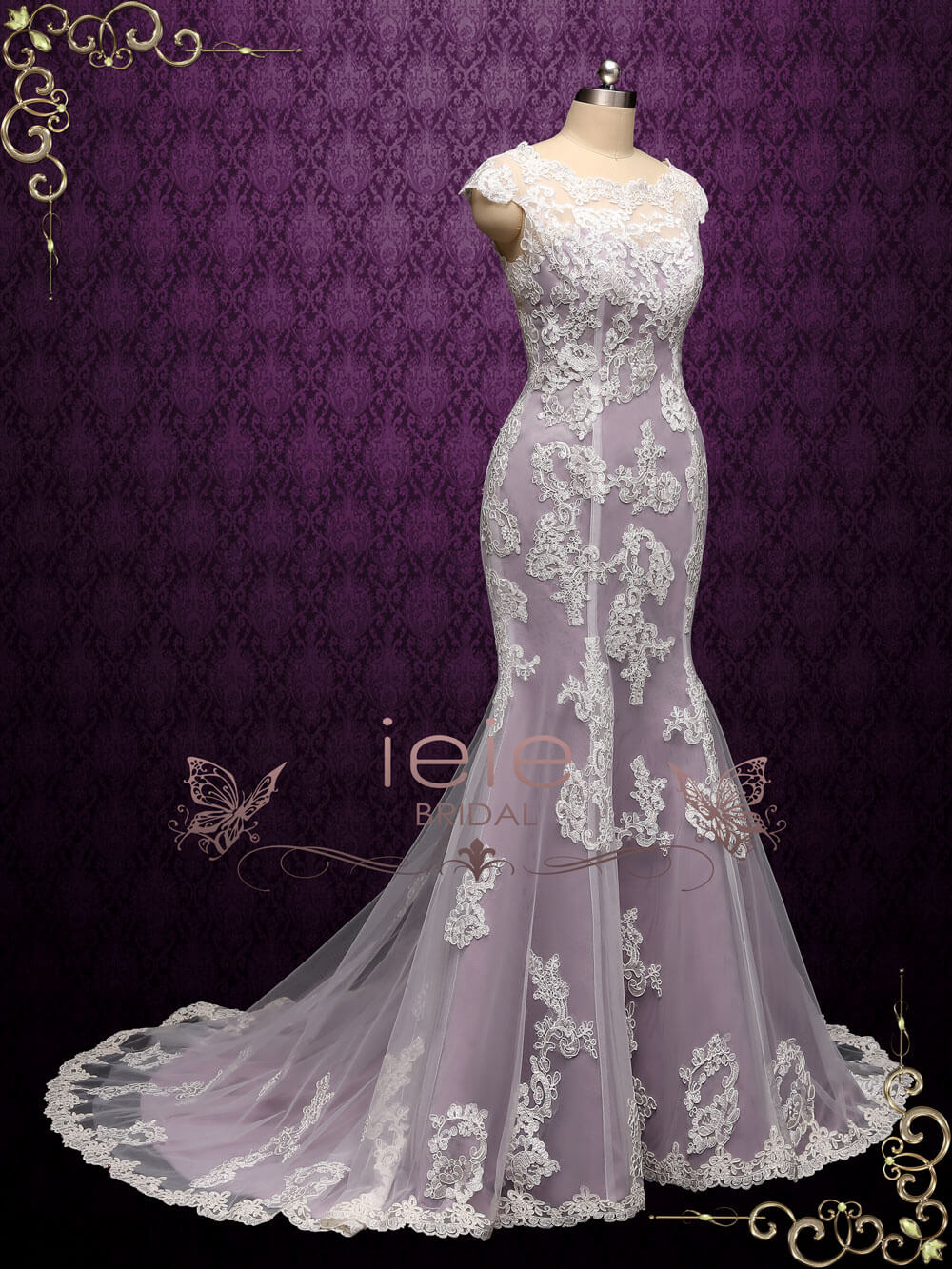 Ready To Wear Purple Mermaid Lace Wedding Dress JULY
